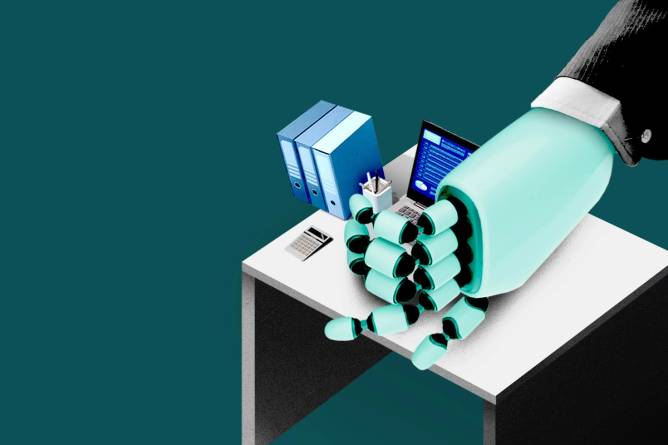Robot arm grabbing computer