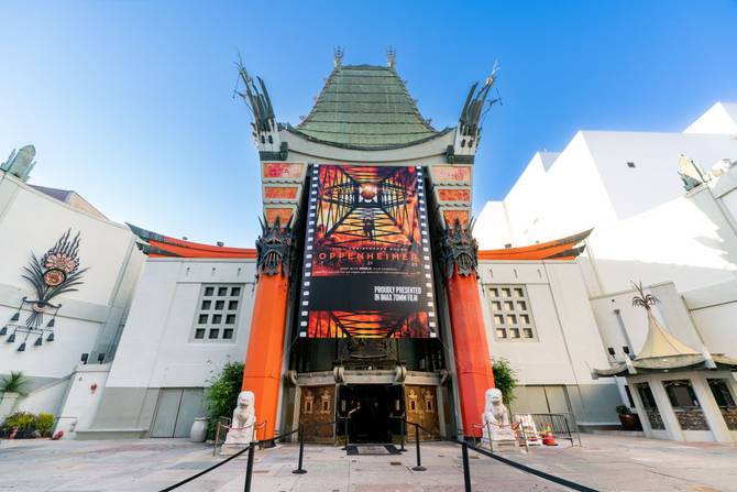 General views of the TCL Chinese Theatre promoting the new Christopher Nolan film 'Oppenheimer' in IMAX on July 20, 2023