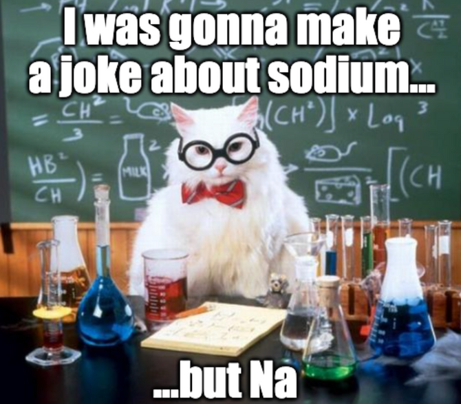 Cat chemistry teacher meme