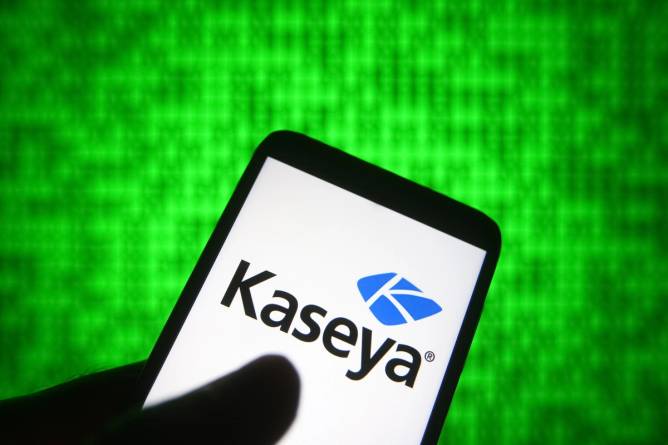 The Kaseya logo against a green backdrop.