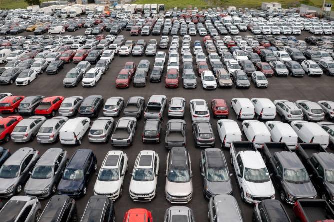 Fleet of vehicles parked at a car dealership