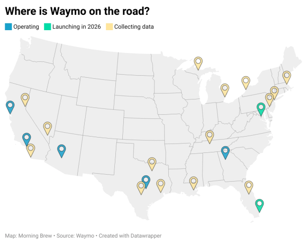 Places you can find Waymo vehicles