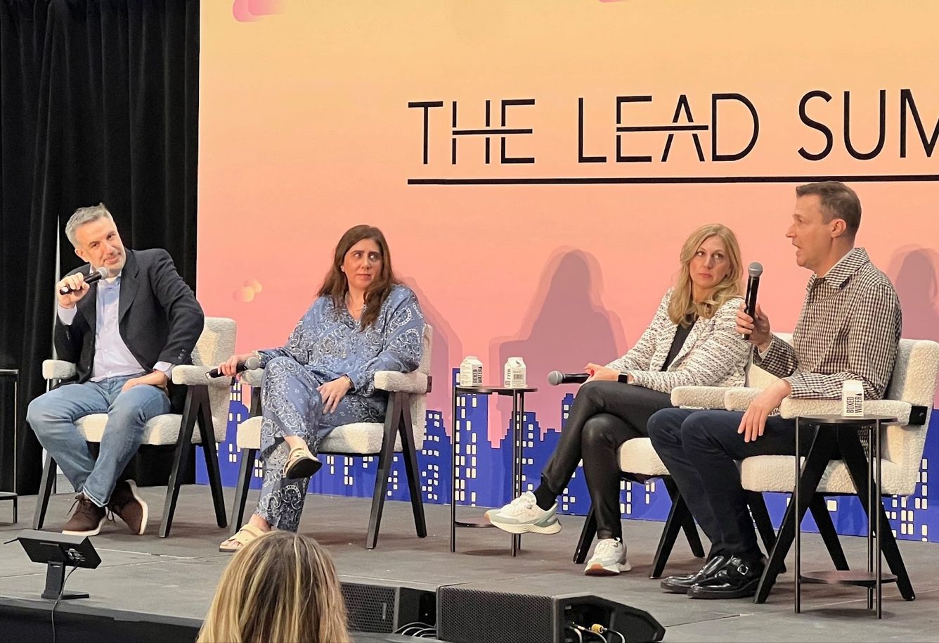 From left: Dominick Miserandino, Danielle DiMaiolo Rendini, Elizabeth Drori, and Daren Hull onstage at The Lead Summit../