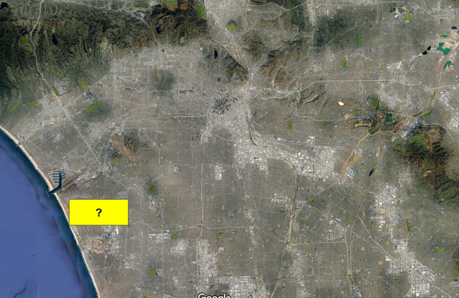 A satellite screenshot of a specific landmark that's being covered by a yellow rectangle 