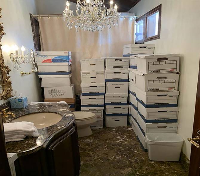 Boxes of documents in a Mar-a-Lago bathroom