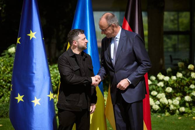 Ukrainian President Volodymyr Zelensky meets with German Chancellor Friedrich Merz