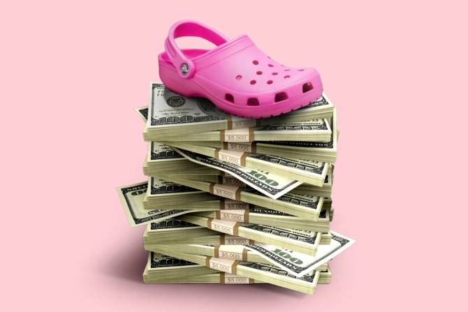 Pink Crocs piled on cash 