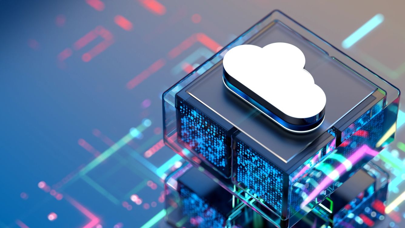 A three-dimensional image of a cloud overlaid on computer chips.