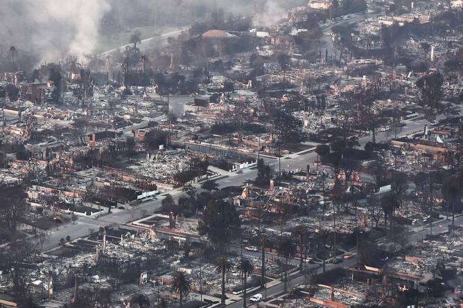 Pacific Palisades wreckage after the fire swept through