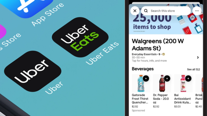 Uber Eats app and Uber Eats sponsored item list