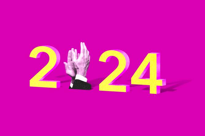 Clapping hands within the numbered year 2024.