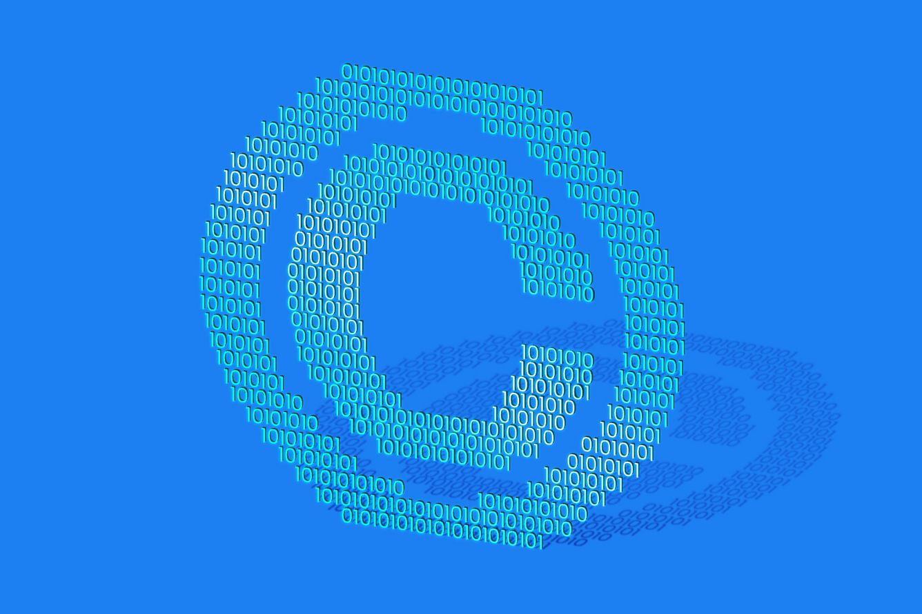 Copyright icon made up of binary code.