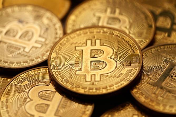 Bitcoins in a pile