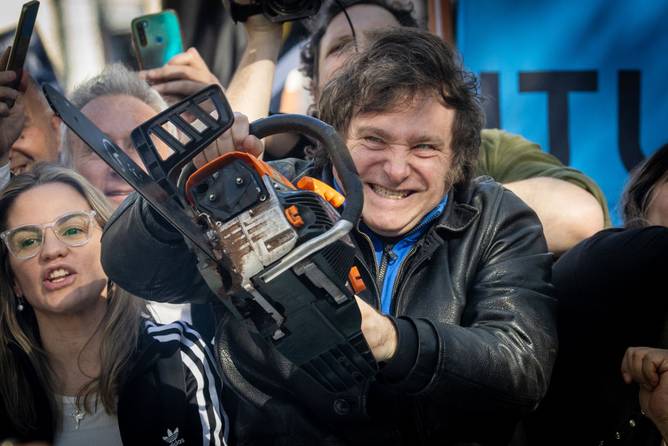 Javier Milei with a chainsaw
