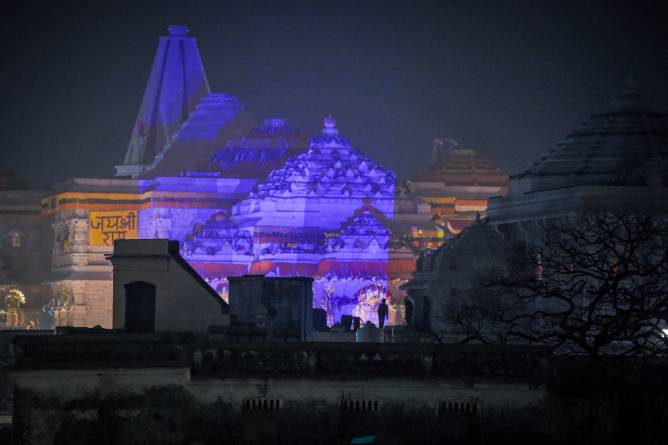 A general view of Ram Mandir Temple ahead of it's Inauguration on January 20, 2024 in Ayodhya, India