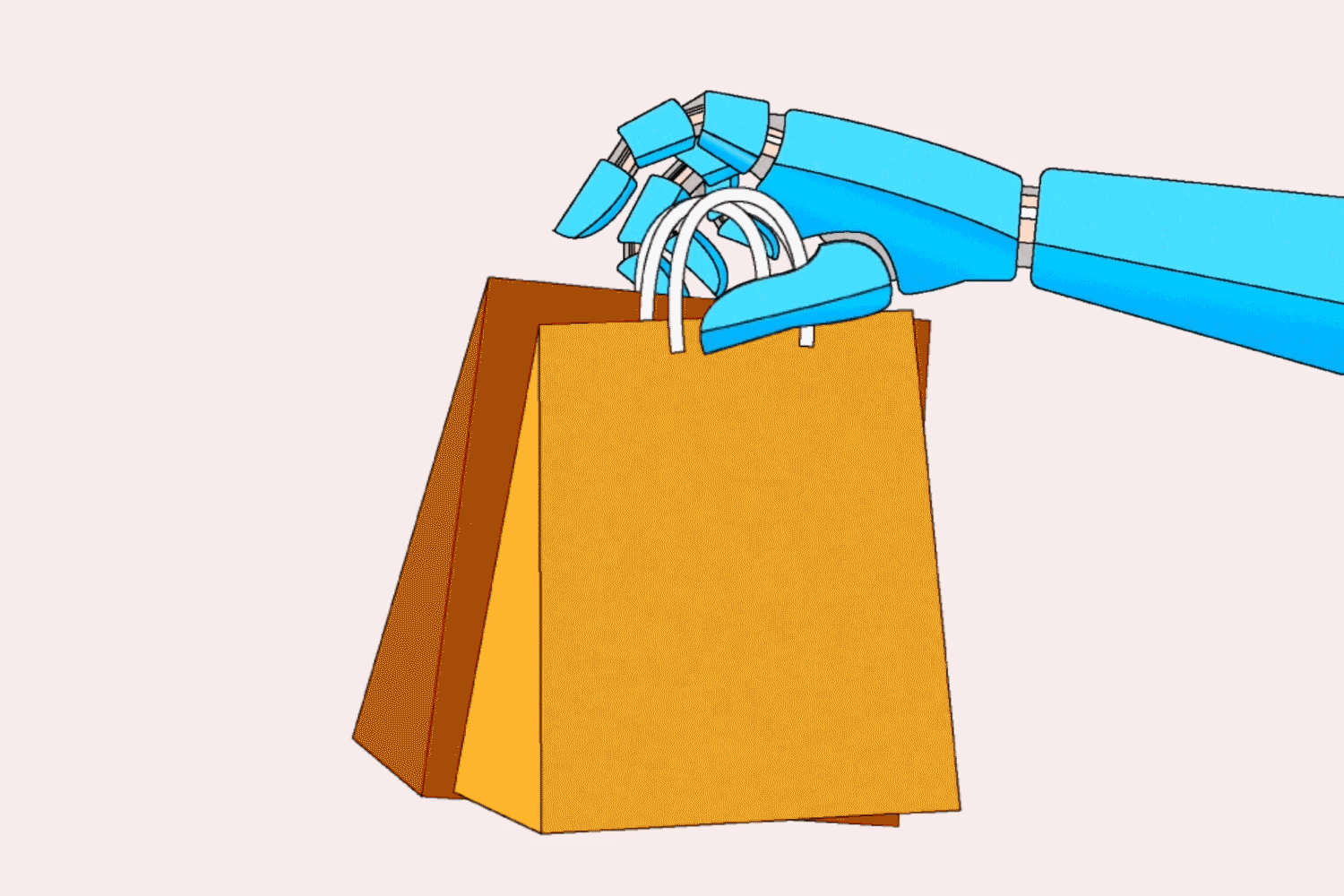 Gif of a robot arm holding out retail shopping bags