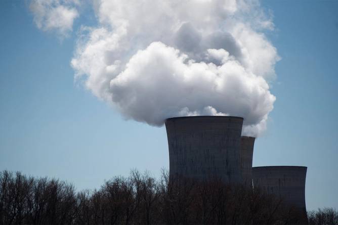 Smoke stacks from a power plant