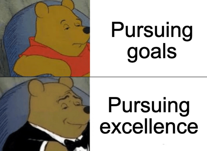 Wiinnie the Pooh meme about pursuing excellence