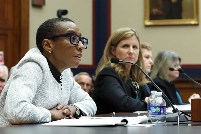 Former Harvard president Claudine Gay speaking before Congress