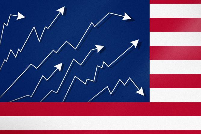 American flag with stock arrows instead of stars