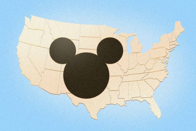 The Disney logo across a map of the US