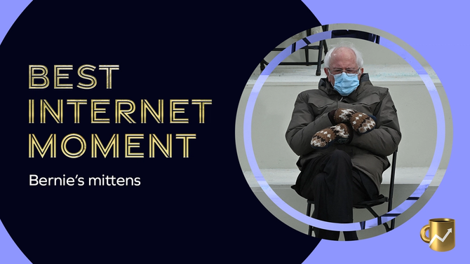 "Best Internet Moment" award with Bernie at Inauguration wearing mittens