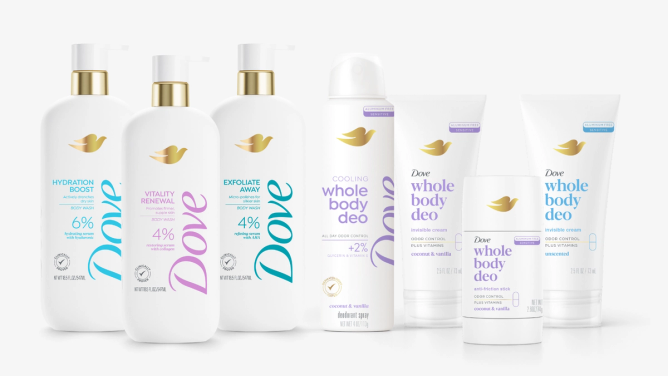 Unilever Dove premium whole body deodorant and serum-infused body wash