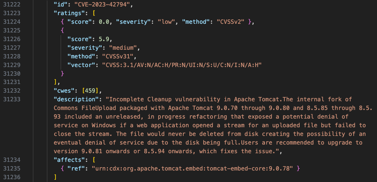A description of a found vulnerability and its severity, from Contrast’s SCA tool.