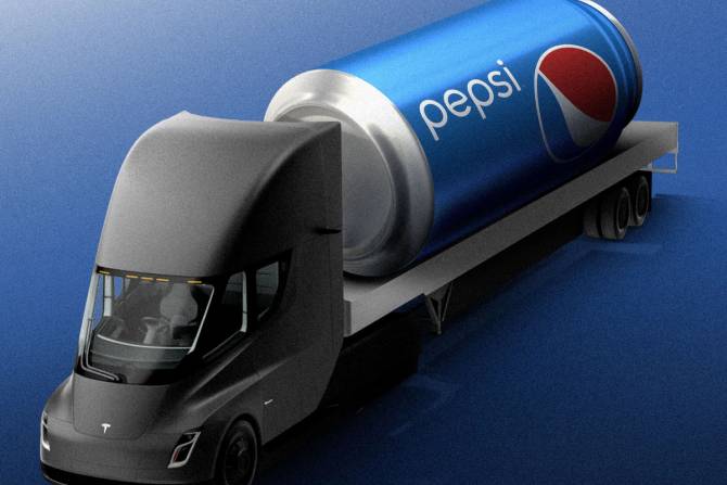Tesla Semi with Pepsi can on the bed.