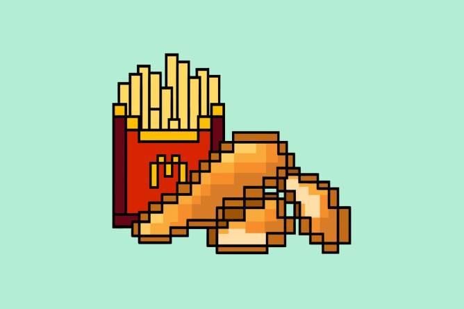 Pixelated McDonald's fries and chicken strips