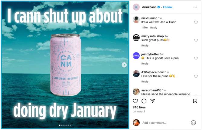 A post from Cann on Instagram reads "I Cann shut up about doing Dry January.