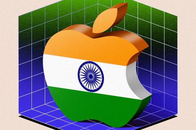 Illustration of Apple logo with Indian flag overlay
