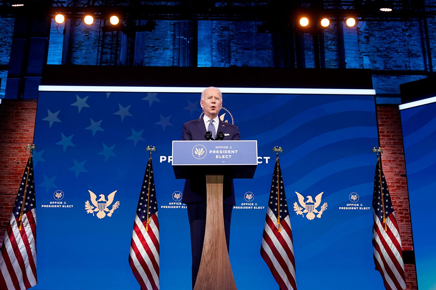 President-elect Joe Biden speaks at the Queen Theatre in Wilmington, Delaware.