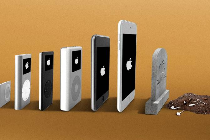 Apple iPods in an evolution line that ends in gravesite