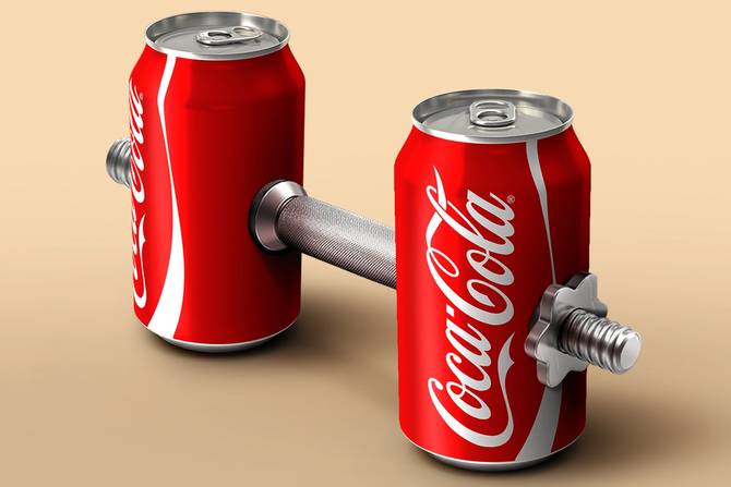 Dumbell with Coke cans as weights