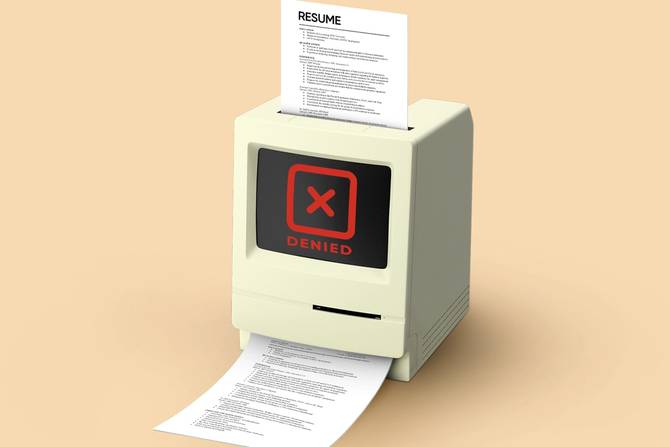 An illustration of a computer rejecting a resume.