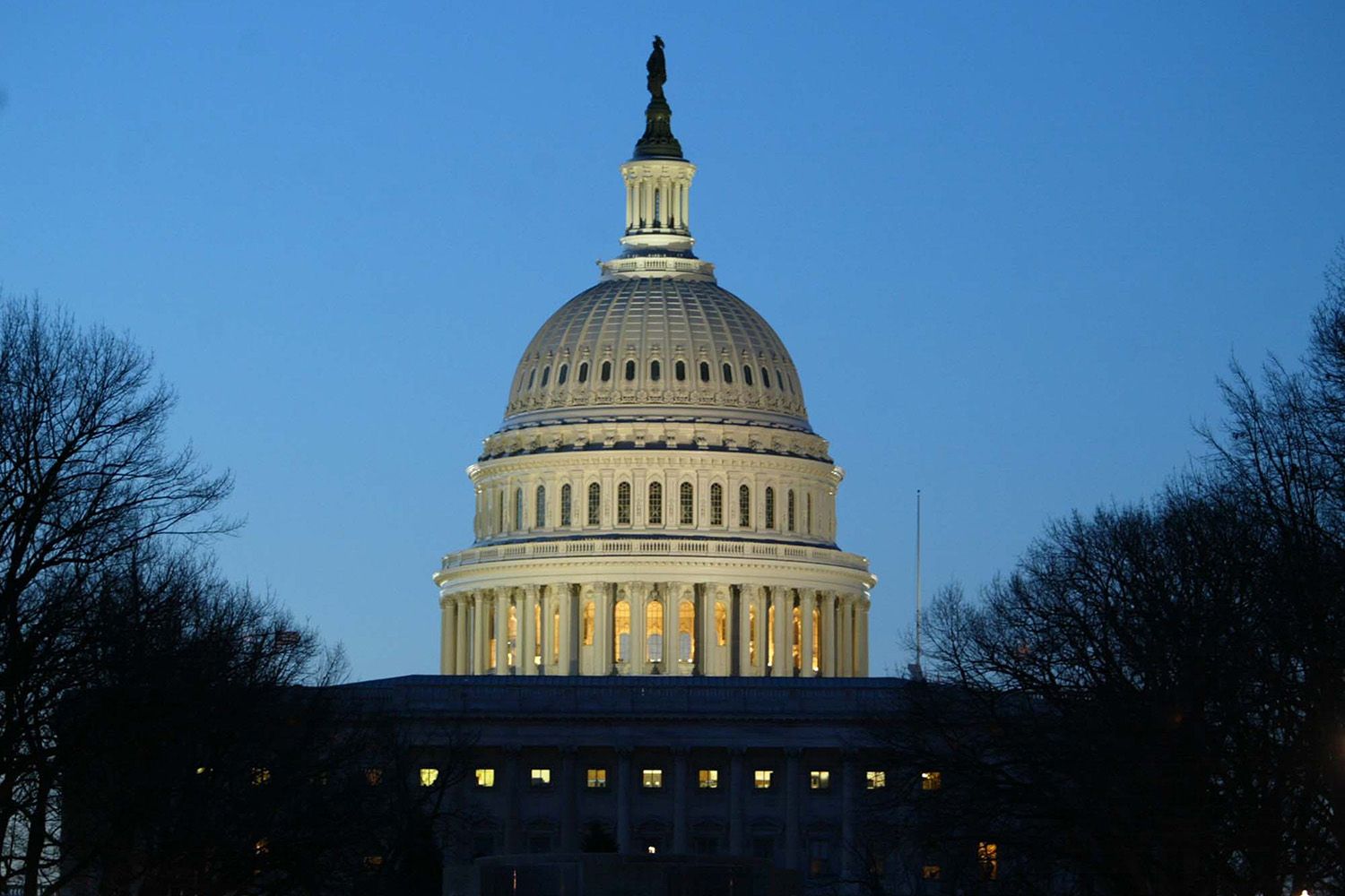 US Capital building at dusk.