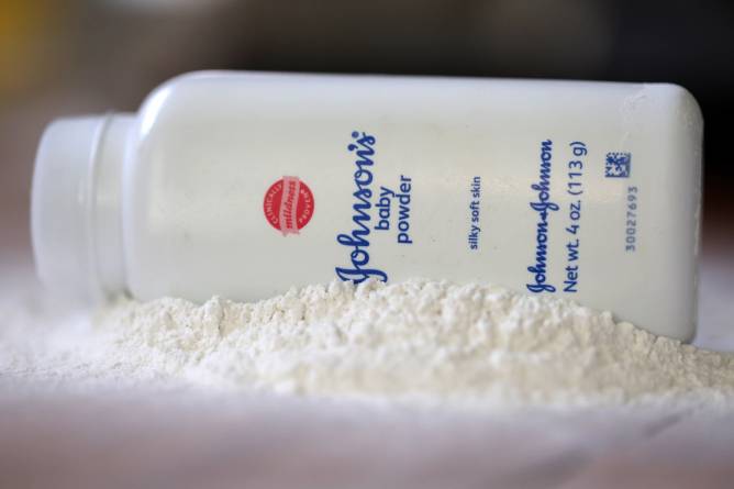 A bottle of J&J's baby powder