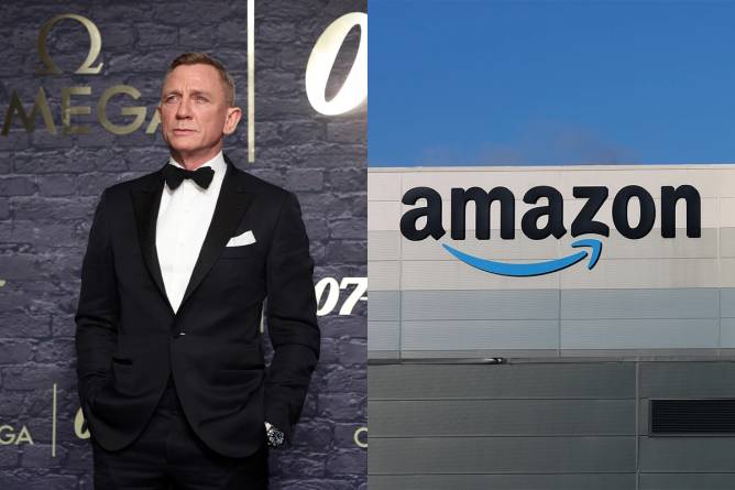 Collage of Daniel Craig and Amazon logo