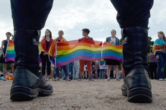 A gay rights protest in Saint Petersburg, Russia, in 2017