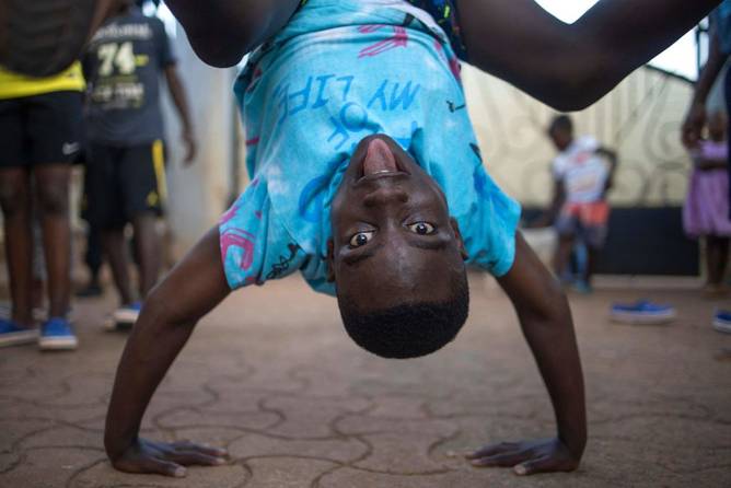 Benjamin Kayanja, 11, a member of the Ugandan dance group 