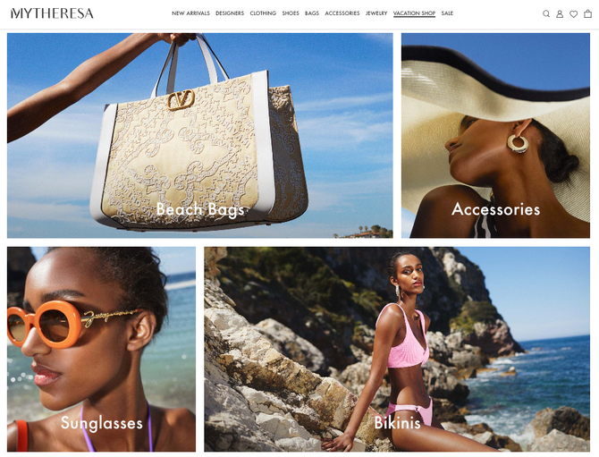 MyTheresa’s website showing travel-related apparel and accessories 