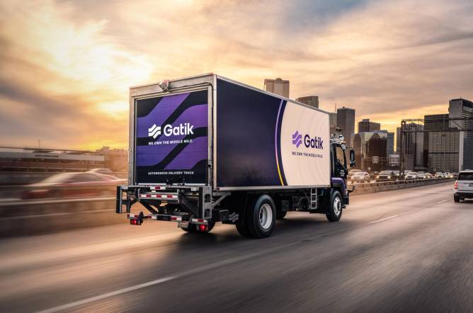 A Gatik truck on a highway