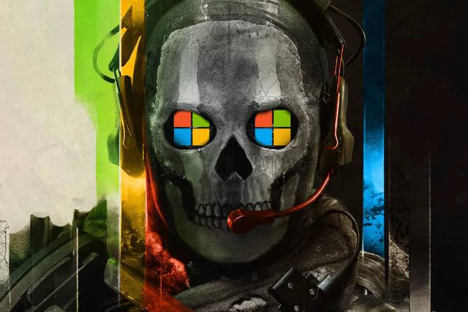 Illustration of a Call of Duty skeleton with Microsoft logo in his eyes