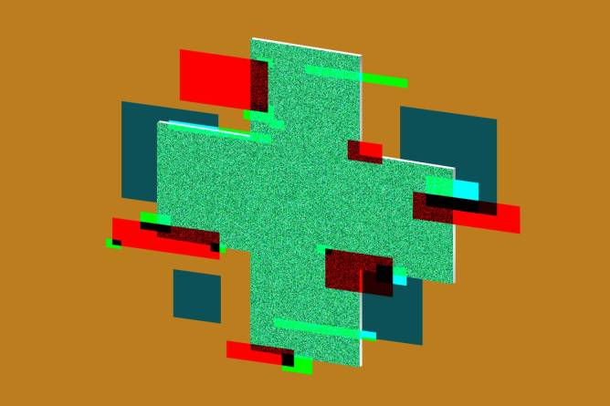 Health cross with red and green glitch overlay effects