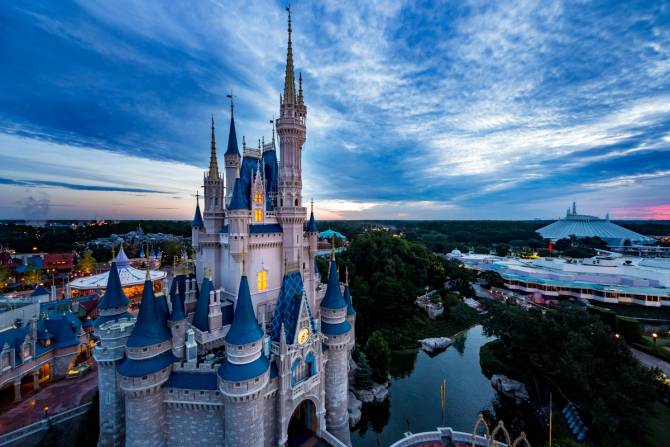Disney castle set against the skyline
