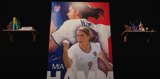 Mia Hamm poster in a Visa ad