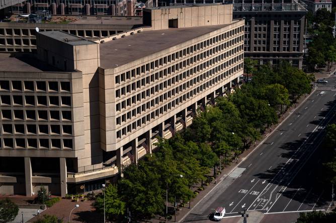 The J. Edgar Hoover building, Federal Bureau of Investigation (FBI) headquarters, is photographed on October 8, 2024 in Washington, DC.