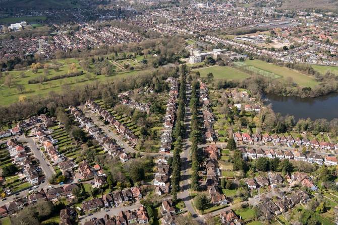 aerial shot of london harrow neighborhood