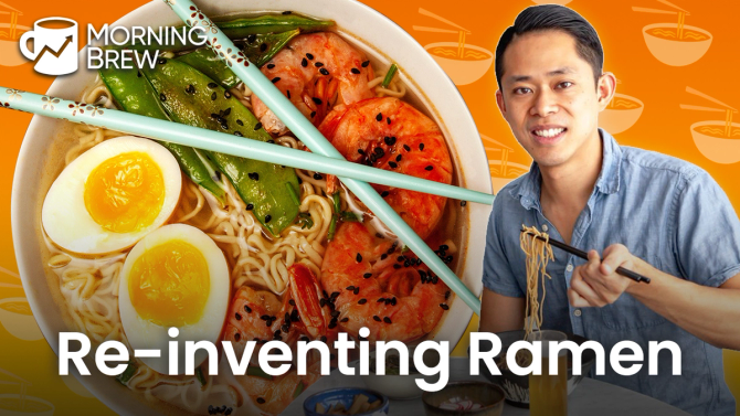 Kevin Lee with ramen bowl "reinventing ramen"
